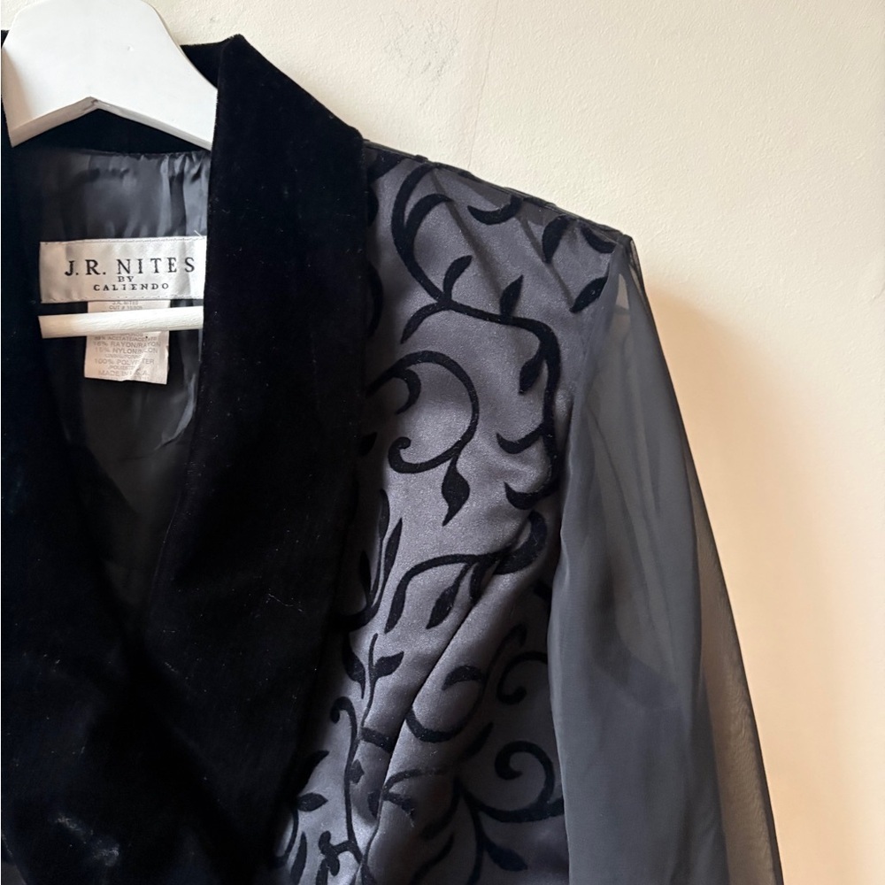 J.R. Nites Black Velvet-Trim Embroidered Jacket​ - Picture 6 of 10